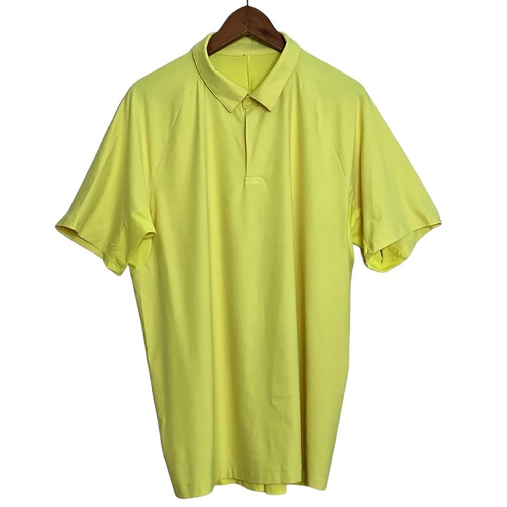 Lululemon Shirt Mens XL Yellow Stretch Golf Polo Short Sleeve Snap Front Mesh